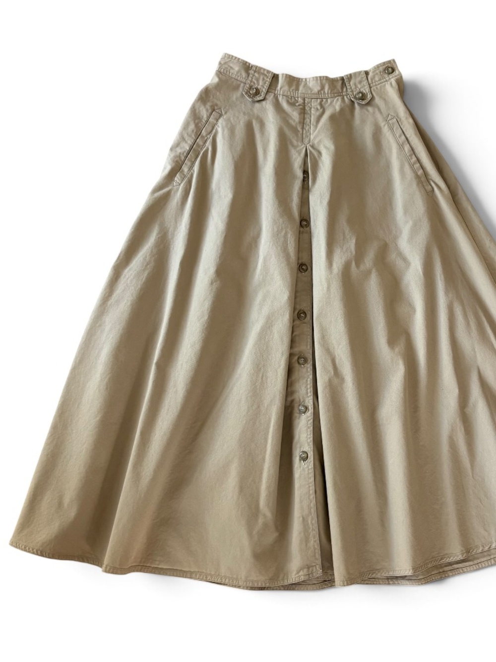 Vintage Fall Midi Skirt Tan Khaki Dark Academia Librarian High Rise